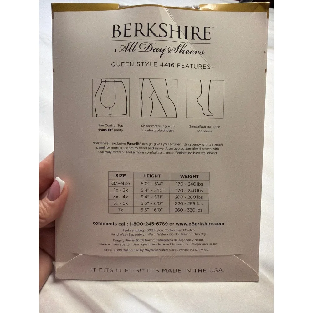 Berkshire All Day Sheers Pantyhose Stone Queen 3x-4x Sandalfoot Style 4416 NIP